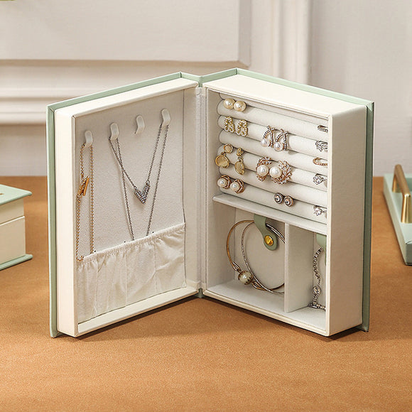 NNEDSZ Light Green Creative PU Jewelry Storage Book - Magnetic Closure Organizer for Earrings, Rings, and Necklaces(The Jewelry is a prop for the photo shoot and is not included)