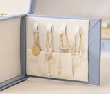 NNEDSZ Light Blue Luxury PU Leather Jewelry Storage Box - 3-Tier Organizer with Mirror for Necklaces, Earrings, and Rings(Jewelry is a photo prop and is not included)