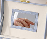 NNEDSZ Light Pink Luxury PU Leather Jewelry Storage Box - 3-Tier Organizer with Mirror for Necklaces, Earrings, and Rings(Jewelry is a photo prop and is not included)