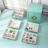 NNEDSZ Light Blue Elegant 5-Layer Large Capacity Jewelry Storage Box with Dual Opening Doors - Perfect for Organizing Necklaces, Rings, Earrings, and More(Jewelry is a photo prop and is not included)