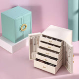 NNEDSZ White Elegant 5-Layer Large Capacity Jewelry Storage Box with Dual Opening Doors - Perfect for Organizing Necklaces, Rings, Earrings, and More(Jewelry is a photo prop and is not included)
