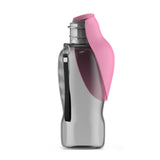 NNEDSZ Pink And Grey Portable Foldable Pet Water Bottle with 800ml Capacity - Leakproof Travel Hydration Dispenser for Dogs and Cats