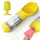 NNEDSZ Yellow Portable Pet Water Bottle with Waste Bag Dispenser - 300ml Leak-Proof Travel Hydration Solution