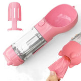 NNEDSZ Pink Portable Pet Water Bottle with Waste Bag Dispenser - 300ml Leak-Proof Travel Hydration Solution