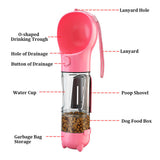 NNEDSZ Pink 500ml Portable Pet Water Bottle | Multifunctional Travel Pet Feeder | Outdoor Dog Drinking Bottle with Waste Shovel