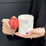 NNEDSZ Red Apple Creative Fruit Ceramic Mug – Adorable Handle Design, 280ml Couple Cups, Perfect Gift for Birthdays or Valentine’s Day