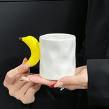 NNEDSZ Banana Creative Fruit Ceramic Mug - Adorable Handle Design, 280ml Couple Cups, Perfect Gift for Birthdays or Valentine's Day