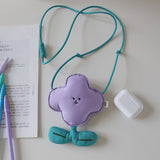 NNEDSZ Purple Mini Crossbody Coin Purse & Earphone Pouch - Adorable Floral Design, Small Bag for Lipsticks, Lightweight Travel Essentials