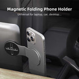 NNEDSZ Black Magnetic Foldable Phone Stand – Universal Aluminum Alloy Desktop & Tesla Car Mount, Compact and Lightweight Design