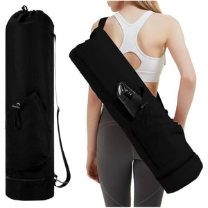 NNEDSZ Black Durable Yoga Mat Carry Bag – Multi-Functional Fitness Backpack with Wet Pocket(Mugs are filming props, not included)