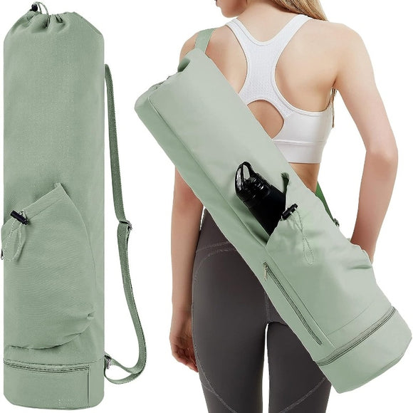 NNEDSZ Green Durable Yoga Mat Carry Bag - Multi-Functional Fitness Backpack with Wet Pocket(Mugs are filming props, not included)