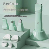 NNEDSZ Light Green 4-in-1 Pet Grooming Electric Clippers - Professional Rechargeable Trimmer for Dogs & Cats, Paw, Fur, Nail, and Ear Care | Compact Design,