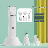 NNEDSZ White 4-in-1 Pet Grooming Electric Clippers - Professional Rechargeable Trimmer for Dogs & Cats, Paw, Fur, Nail, and Ear Care | Compact Design,
