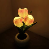 NNEDSZ Orange Flowers USB Tulip Night Light - Bedroom Decor Table Lamp with PU Flowers & Ceramic Pot, Perfect Gift for Family & Friends