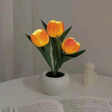 NNEDSZ Orange Flowers USB Tulip Night Light - Bedroom Decor Table Lamp with PU Flowers & Ceramic Pot, Perfect Gift for Family & Friends