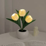 NNEDSZ Yellow Flowers USB Tulip Night Light - Bedroom Decor Table Lamp with PU Flowers & Ceramic Pot, Perfect Gift for Family & Friends