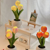 NNEDSZ Yellow Flowers USB Tulip Night Light - Bedroom Decor Table Lamp with PU Flowers & Ceramic Pot, Perfect Gift for Family & Friends