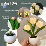 NNEDSZ Yellow Flowers USB Tulip Night Light - Bedroom Decor Table Lamp with PU Flowers & Ceramic Pot, Perfect Gift for Family & Friends