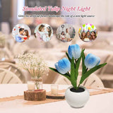NNEDSZ Blue Flowers USB Tulip Night Light - Bedroom Decor Table Lamp with PU Flowers & Ceramic Pot, Perfect Gift for Family & Friends