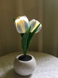 NNEDSZ Blue Flowers USB Tulip Night Light - Bedroom Decor Table Lamp with PU Flowers & Ceramic Pot, Perfect Gift for Family & Friends