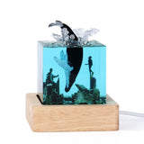 NNEDSZ Blue Ancient Architecture Humpback Whale in the Water Handcrafted Ocean Resin Whale Night Light - Unique Home Decor Table Lamp