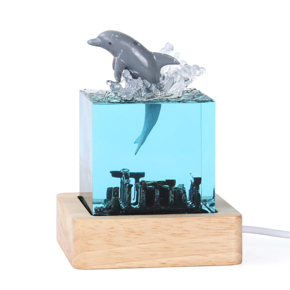 NNEDSZ Ancient Architecture Dolphin Leaping into the Water Handcrafted Ocean Resin Whale Night Light - Unique Home Decor Table Lamp