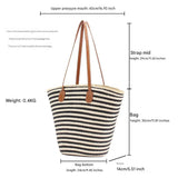 NNEDSZ Black And White Stripes Handmade Large Capacity Striped Beach Tote Bag with Zipper and Inner Pocket - Summer Vacation Woven Shoulder Bag for Women