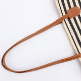 NNEDSZ Black And White Stripes Handmade Large Capacity Striped Beach Tote Bag with Zipper and Inner Pocket - Summer Vacation Woven Shoulder Bag for Women