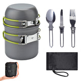 NNEDSZ Green And Grey Compact Outdoor Camping Cookware Set with 410 Stainless Steel Utensils