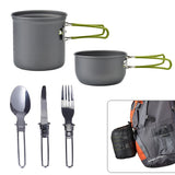 NNEDSZ Green And Grey Compact Outdoor Camping Cookware Set with 410 Stainless Steel Utensils