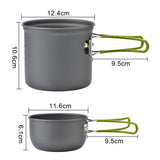 NNEDSZ Green And Grey Compact Outdoor Camping Cookware Set with 410 Stainless Steel Utensils