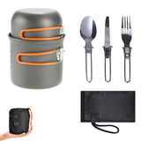 NNEDSZ Orange And Grey Compact Outdoor Camping Cookware Set with 410 Stainless Steel Utensils