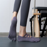 NNEDSZ 2 Pcs Purple Non-Slip Yoga Pilates Socks with Toe Design for Women – Cotton Blend with Anti-Slip Silicone Grip