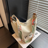 NNEDSZ Off White With Colored Suspenders Large Capacity Canvas Shoulder Bag - Casual Crossbody Dumpling Bag