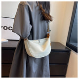 NNEDSZ Off White With Colored Suspenders Large Capacity Canvas Shoulder Bag - Casual Crossbody Dumpling Bag