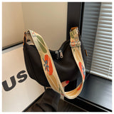 NNEDSZ Black With Colored Suspenders Large Capacity Canvas Shoulder Bag - Casual Crossbody Dumpling Bag