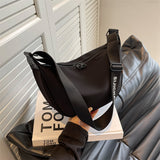 NNEDSZ Black With Black Suspenders Large Capacity Canvas Shoulder Bag - Casual Crossbody Dumpling Bag