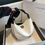 NNEDSZ Off White With Black Suspenders Large Capacity Canvas Shoulder Bag - Casual Crossbody Dumpling Bag