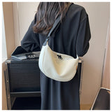 NNEDSZ Off White With Black Suspenders Large Capacity Canvas Shoulder Bag - Casual Crossbody Dumpling Bag