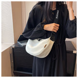 NNEDSZ Off White With Black Suspenders Large Capacity Canvas Shoulder Bag - Casual Crossbody Dumpling Bag