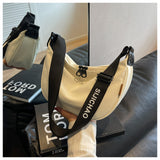NNEDSZ Off White With Black Suspenders Large Capacity Canvas Shoulder Bag - Casual Crossbody Dumpling Bag