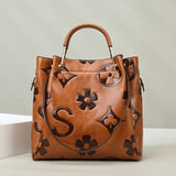 NNEDSZ Brown Elegant Embossed PU Leather Tote Bag for Women - Large Capacity Handbag with Inner Pouch