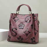 NNEDSZ Purple Elegant Embossed PU Leather Tote Bag for Women - Large Capacity Handbag with Inner Pouch