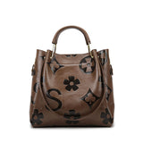 NNEDSZ Dark Brown Elegant Embossed PU Leather Tote Bag for Women - Large Capacity Handbag with Inner Pouch