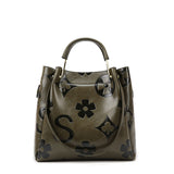 NNEDSZ Dark Green Elegant Embossed PU Leather Tote Bag for Women - Large Capacity Handbag with Inner Pouch