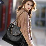 NNEDSZ Dazzling Powder Elegant Embossed PU Leather Tote Bag for Women - Large Capacity Handbag with Inner Pouch