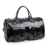 NNEDSZ Black PU Leather Travel Duffel Bag - Multifunctional Overnight Gym Bag with Spacious Compartments