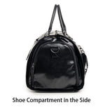 NNEDSZ Black PU Leather Travel Duffel Bag - Multifunctional Overnight Gym Bag with Spacious Compartments