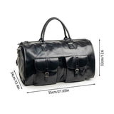 NNEDSZ Black PU Leather Travel Duffel Bag - Multifunctional Overnight Gym Bag with Spacious Compartments