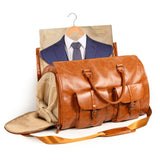 NNEDSZ Brown PU Leather Travel Duffel Bag - Multifunctional Overnight Gym Bag with Spacious Compartments